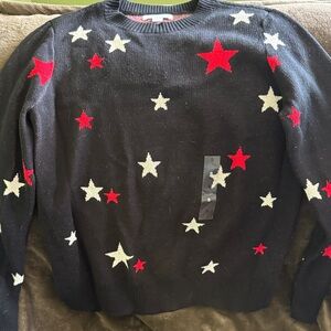 Charter Club Black Sweater with Red and White Stars
